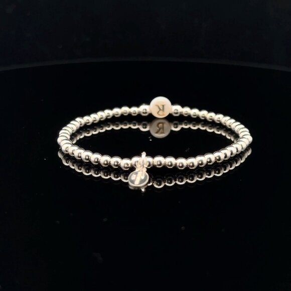 925 Sterling Silver Beaded Stretch Stacking Bracelet MOP Letter Initial R - Picture 3 of 5